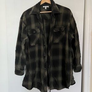Good American green oversized flannel shirt